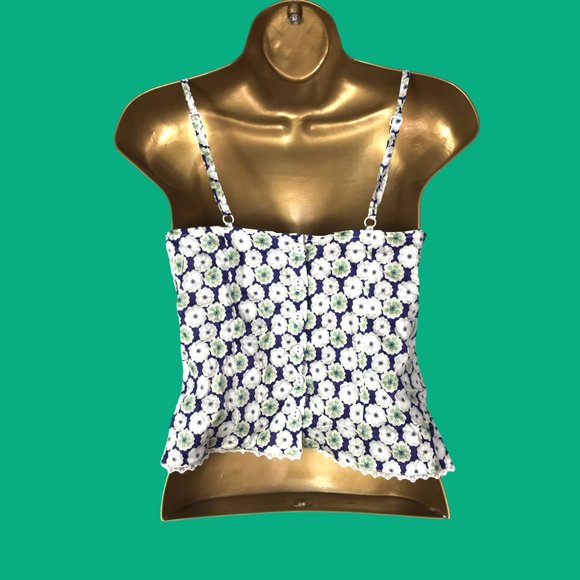 Anonymous Blue Floral Top Size Small Spaghetti Strap V-Neck Sexy Summer Cotton - Picture 3 of 6